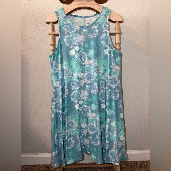 just be Dresses & Skirts - Just Be 1X Sleeveless Floral A-Line Dress blue,turquoise, mint and white —D